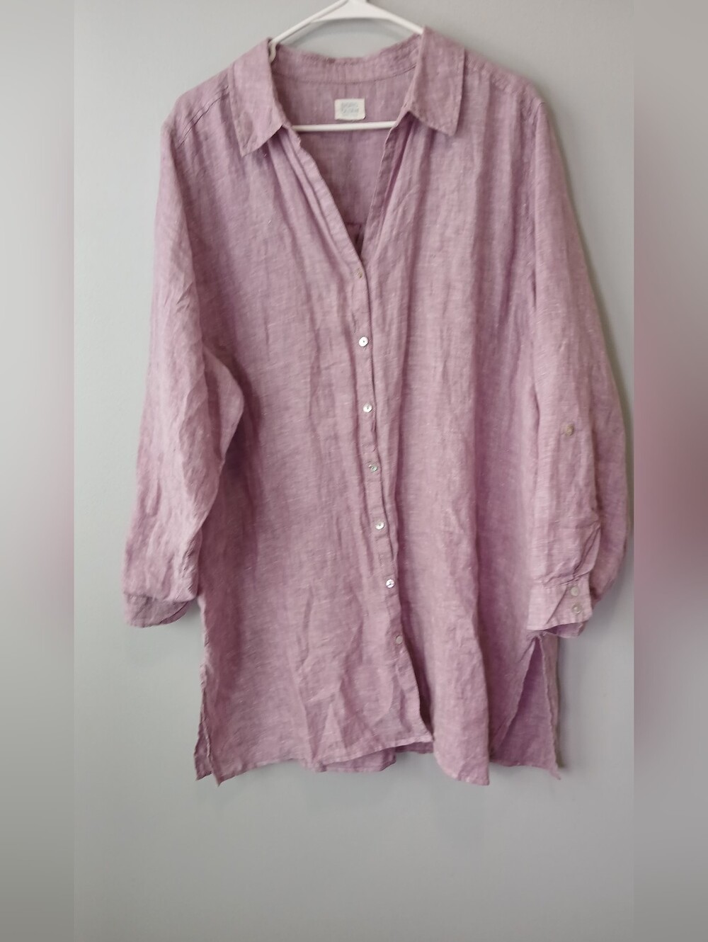 Sigrid Olsen Linen Button Down Shirt Dress Large Granola Girl Coastal Grandma